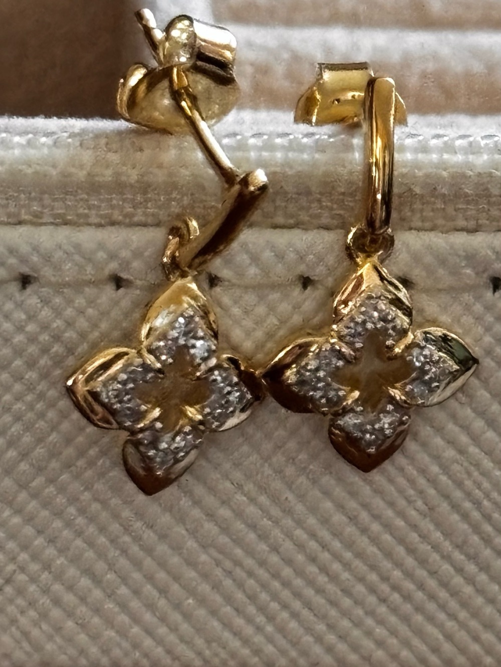 Gold over Sterling Silver 925 Floral Drop Earrings with lab grown diamonds